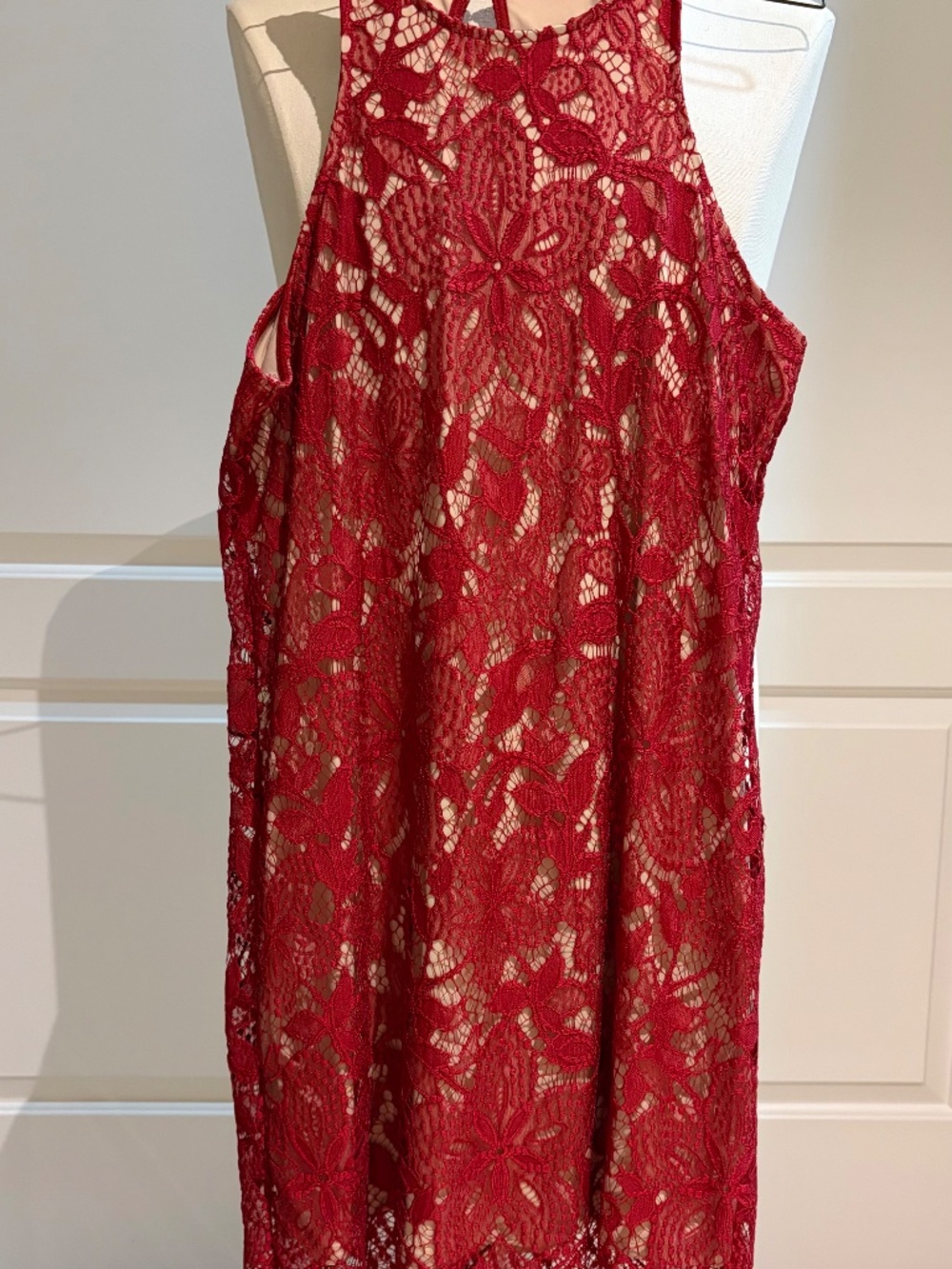 Express Red Lace Overlay Shift Dress Sleeveless Racerback Size Medium